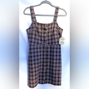 Altar’d state brown and white Plaid Button-Down midi Dress, medium, 90’s NWT